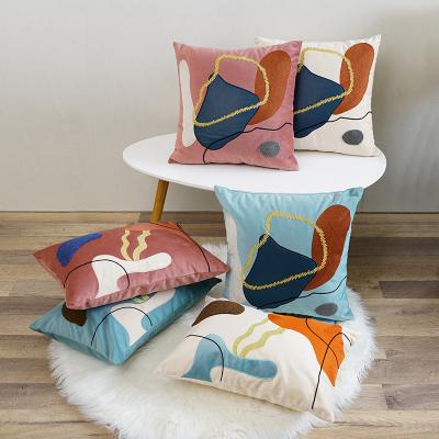 China Folded Abstract Patchwork Embroidered Cushion Covers Living Room Sofa Decorative Pillow Cover Cotton for sale