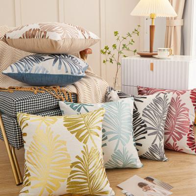 China New Arrival Cotton Jacquard Modern Simple Tile Case Blanket Canvas Folded Home Leaves Pattern Cushion Cover for sale