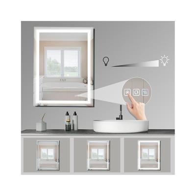 China Wholesale Stepless Shine Modern Design Bathroom Mirror Wall Lighted Tricolor Led Mirror With Led Light for sale