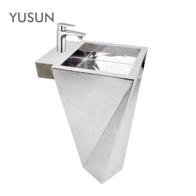 China Fashion Modern Design YUSUN Rectangular Stainless Steel Pedestal Basin Sink Bathroom for sale