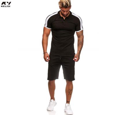 China QUICK DRY Mens Hip Hop Sports Striped Zesty Muscle Workout Clothes Polo Lapel Shirt Men's Set for sale