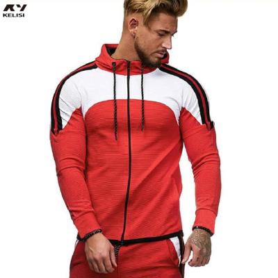 China 2020 Anti-Wrinkle Mens Hooded Sweatshirt Color Block Striped Sports Jacket for sale