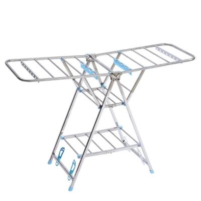 China Modern Foldable 2 Tier Clothes Drying Rack Shoes Rack With Wheel Laundry Hanger Rack Clothes Drying Rack for sale