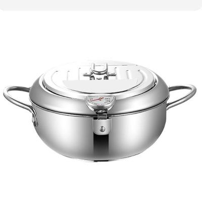 China Household Kitchen Tempura Fryer Pan Stainless Steel Thermometer Control Cooking Pot Deep Fryer for sale