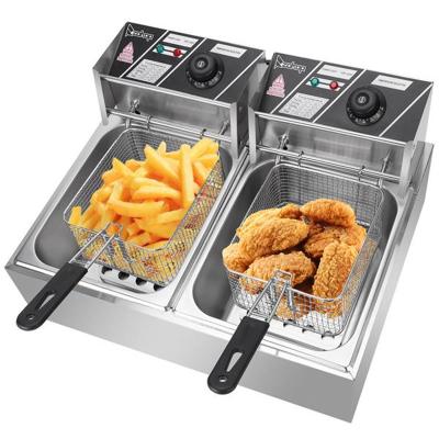 China Household Commercial Double Oil Tank Cylinder French Fries Frying Machine Oven Electric Deep Fryer for sale