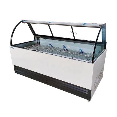 China Double Temperature Meat Food Display Refrigerator Commercial Refrigeration Counter Curved Glass Cooler Display Meat Fridge for sale