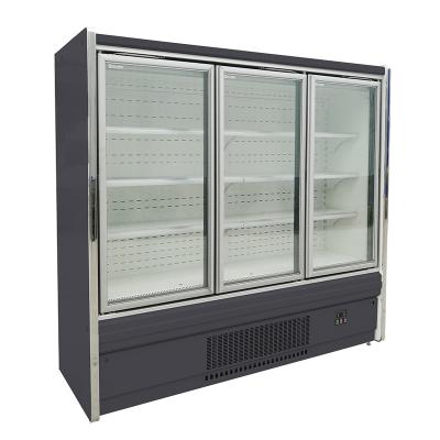 China Cooler Commercial Single-temperature Glass Door Refrigerator 3 Upright Fruit And Vegetable Display Refrigerator for sale