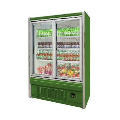 China Single-Temperature Supermarket Energy Drinks Fridge Commercial Fruit Fridge Multi Platform Glass Door 2 Refrigerator for sale