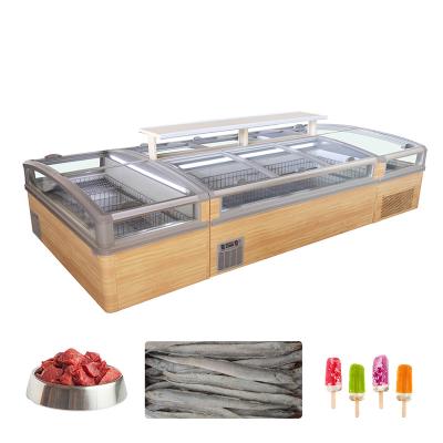 China Single-temperature Food Meat Fridge Supermarket Ice Sucker Storage Fridge Transparent Glass Display Freezer for sale