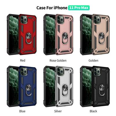 China 2 In 1 Shock Proof 360 Degree Rotating Ring Bracket Carbon Fiber Back Cover Cell Phone Case For iPhone 11pro Max for sale