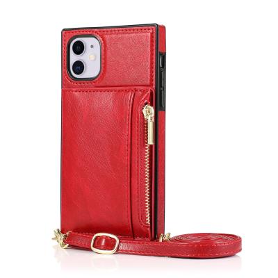 China Anti-fall Leather Purse Wallet Phone Case For iPhone 12 Pro Cell Phone Case With Strap On The Back for sale