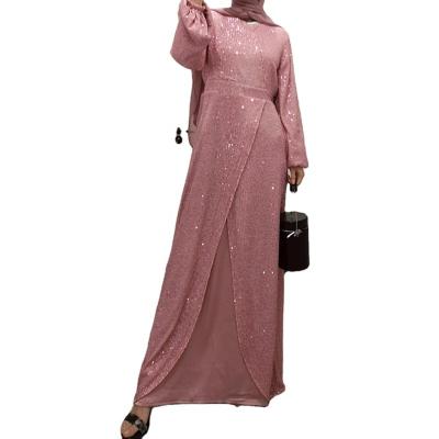 China new Anti-wrinkle sequin waist wrapped dress a-line long sleeve long dress temperament women in dubai mainstream islamic clothing muslim dresses for sale