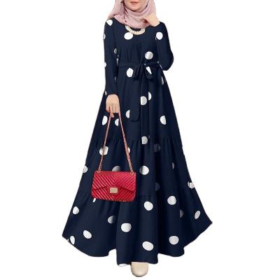 China Anti-wrinkle women's dress retro polka dot printed long robe robe muslim islamic clothing women dress muslim for sale