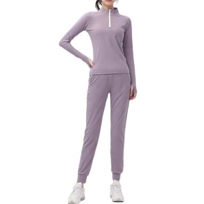 China Sustainable Fitness Set Women's Farr Cotton Double Sided Elastic Yoga Quick Dry Slim Fit Suit Running Solid Tracksuit For Women for sale