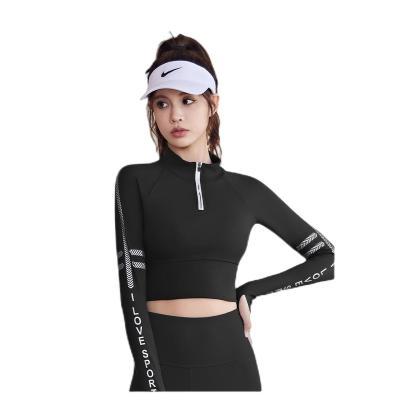 China New viable high elasticity nude letter printed trapstar T-shirt top thin quick-drying night sports fit fitness running cycling suit for sale