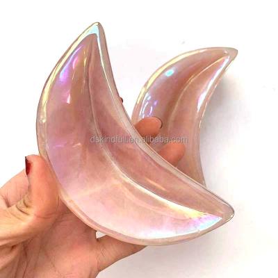 China Home Decor Angel Aura Rose Quartz Crystal Bowl Healing Crystal Carved Heart Moon Reiki Natural Gift Wholesale From China for sale