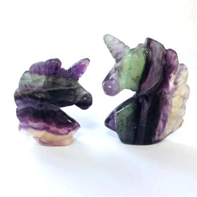 China China Wholesale Natural Colorful Fluorite Horse Carvings Rainbow Quartz Crystal Unicorn Statue Crafts Gifts for sale