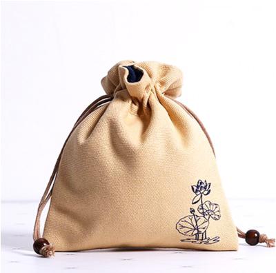 China Fashion Promotion Cotton Storage Bag Double Sided Embroidery Recycled Cotton Grocery Jade Jewelry Drawstring Bag for sale