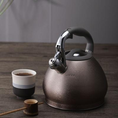 China 304 Stainless Steel Kitchen Household Whistling Pot Bronze Induction Cooker Water Boil Bakelite Kettle Modern Half Handle Ball for sale