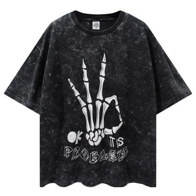 China wholesale custom Anti-wrinkle dtg logo printing cotton vintage heavy acid wash distressed hip hop T-shirt for men for sale