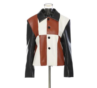 China Fashion Breathable Custom Fit Fake Long Sleeve Collar Button Loose Color Leather Bomber Jackets For Women for sale