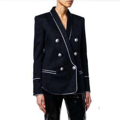 China Official Custom Made Black Double Breasted Buttons Fashionable Blazers Breathable For Ladies Plus Size Elegant Blazers For Women for sale