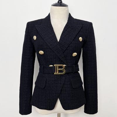 China Regular Custom Logo Slim Waist Belted Double Breasted Blazers Ladies Office Female Blazers For Women for sale