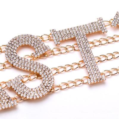 China Shining High Quality Crystal FANCY Letter Choker Necklace Jewelry For Women Rhinestone Collar Necklace Clavicle Chain Statement Choker Big for sale