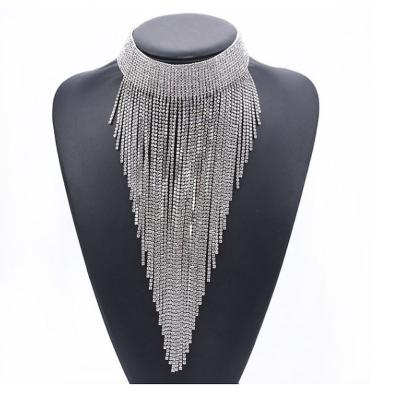 China Sexy Crystal Collar Choker Statement Necklaces Jewelry Accessories Long Tassel Hiphop Rhinestone Chain Luxury Choker Necklace for sale