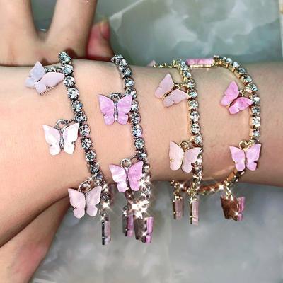 China Luxury Metal Clasp Bracelet Rhinestone Butterfly Tennis Bracelet Charm Link Hand Chain Jewelry for Women Bling Crystal Bracelet and Bangle Gift for sale