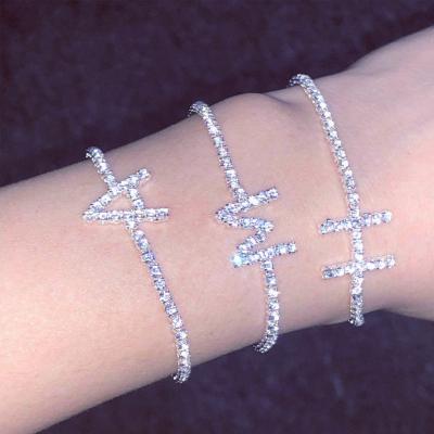 China Fast Delivery Shining Lucky Rhinestone Delicates Single Letter Bracelet For Women Luxury Adjustable Crystal Chain Bracelet Bangle Jewelry Gifts for sale