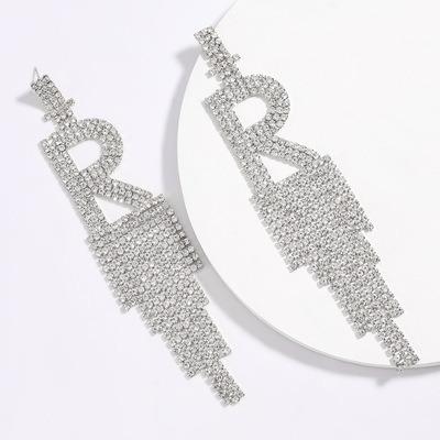 China New Trendy Earrings Jewelry Fashion Women Letter B Crystal Rhinestone Long Tassel Drop Earrings Luxury Dangle Big Earrings Jewelry for sale