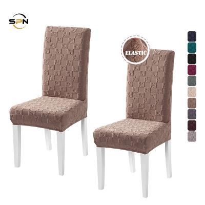 China Durable Designer Pattern Resistance To Fold Cover Chair Handle Velvet To Wedding Chairs Dining Solid Jacquard Chair Cover for sale