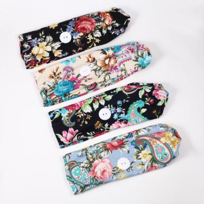 China Polyester Fashion Women Elastic Headbands Ear Saver Knotted Sports Yoga Head Wrap With Button for sale