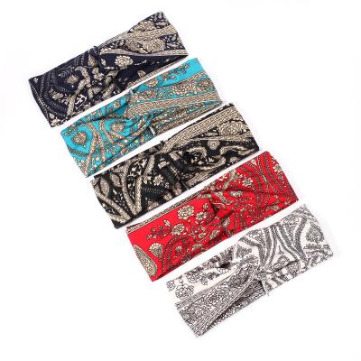 China Cotton Women Flower Turban Boho Knot Headband Makeup Elastic Yoga Hair Bands Twisted Tied Knotted Headwrap for sale