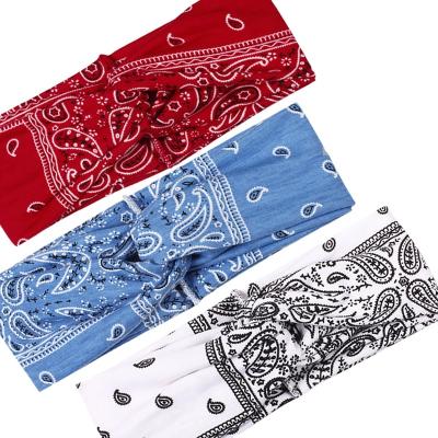 China Cotton Paisley Print Headband Women's Elastic Knot Wrap Cross Head Turban Twisted Headband for sale