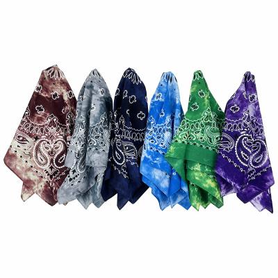 China 22inch Cotton Tie Dye 100% Cotton Square Bandana For Women Men Colorful Paisley Bandanas Scarf Hip Hop for sale