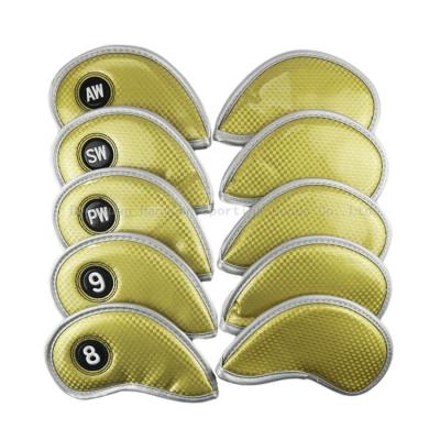 China Protect Golf Clubs Golf Club Headcovers Iron Cover Crystal Iron Covers ANNIU 10pcs/set PU Leather To Protect Golden for sale