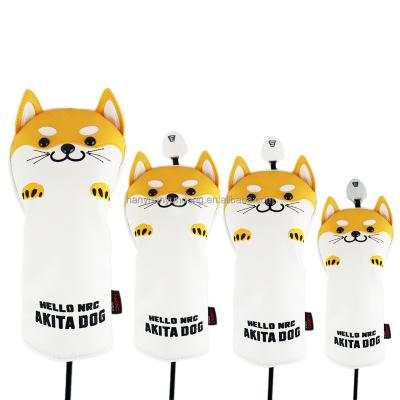 China Ut hybrid 3pcs/set AKITA Dog HELLO NRC golf PU club headcovers fairway leather wood driver beautiful for sale