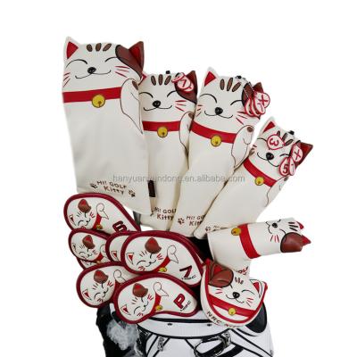 China Lucky Cat NRC Animal Fairway Driver PU Golf Club Headcovers Putter Club Blade Hybrid Cover Mallet Iron Wood Lucky Cat for sale