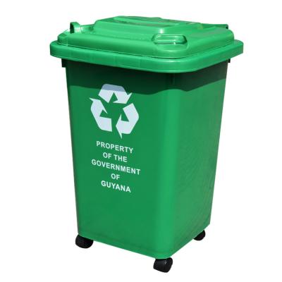 China Sustainable Sustainable Manufacturers Green 50L Industrial Waste Outdoor Recycling Small Plastic Waste Bin With Wheels for sale