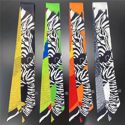 China C256 90cm*5cm Feather Zebra Print Fashion Small Euro Scarf Hot Selling Long Scarves Women Silk Headband Scarf Bag Accessories for sale