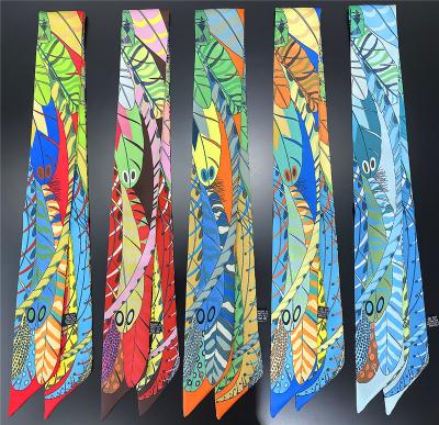 China Fashion C259 2022 New Luxury Feather Feather Package Long Silk Scarf Women Slim New Narrow Headband Scarf 90cm*5cm Scarves for sale