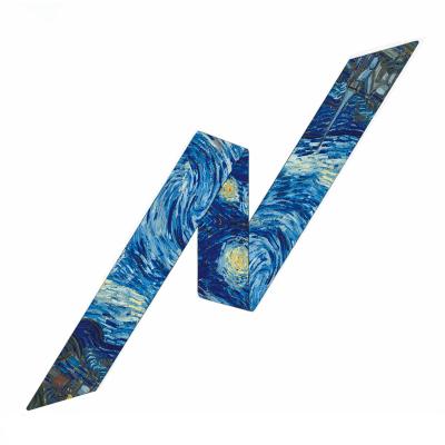 China Y02 Van Gogh Oil Painting Wholesale Women Art Silk Scarf 105cm*6cm Starry Night Girl Narrow Girl Long Small Scarfs Bag Main Ribbons for sale