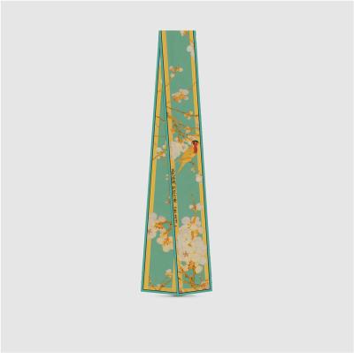 China Plum Bird Parrot P32 Long Women's Hijab Twilled Silk Designer Scarves Decorative Flower Printed Edge Blossom Square Scarf for sale