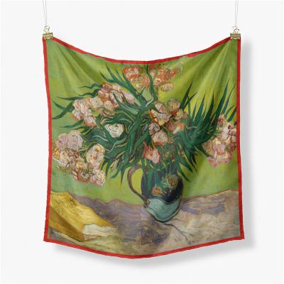 China Wholesale A44 Square Women Fashion Vincent van Gogh Oil Painting Oleanders 53cm*53cm New 1888 Polyester Silk Scarf Square Scarves for sale