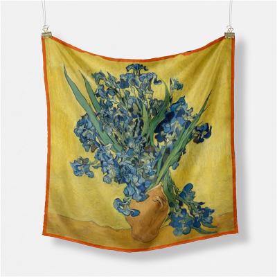 China Wholesale Square Oil Painting Irises A47 53cm*53cm Vincent van Gogh in Madame Vintage Square Scarf Art Print Women Bottle Satin Scarves for sale