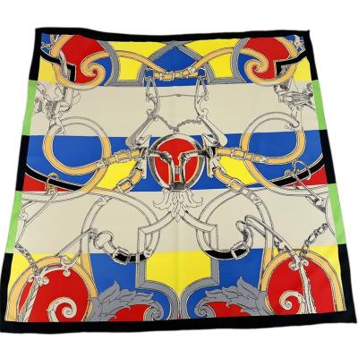 China 2023 Square 90104 Wholesale New Arrival Hand-Rolled Edges 90cm*90cm Multi Color Screen Printing Hand Rolled Edge Women Twill Silk Scarf for sale