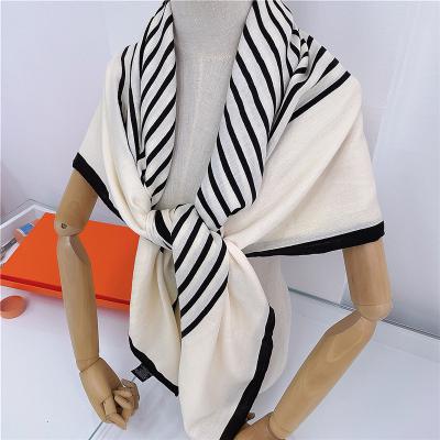 China 13003 Large Square Size 130cm*130cm Hand-rolled Square Women Brand Scarf Stripes Winter Shawls Hijab Twill Cashmere Fashion Silk Scarves for sale