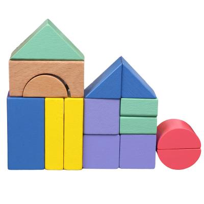 China 15pcs Intelligence Building Toy Wooden Block Toys Educational With Colorful Map For Toddlers for sale